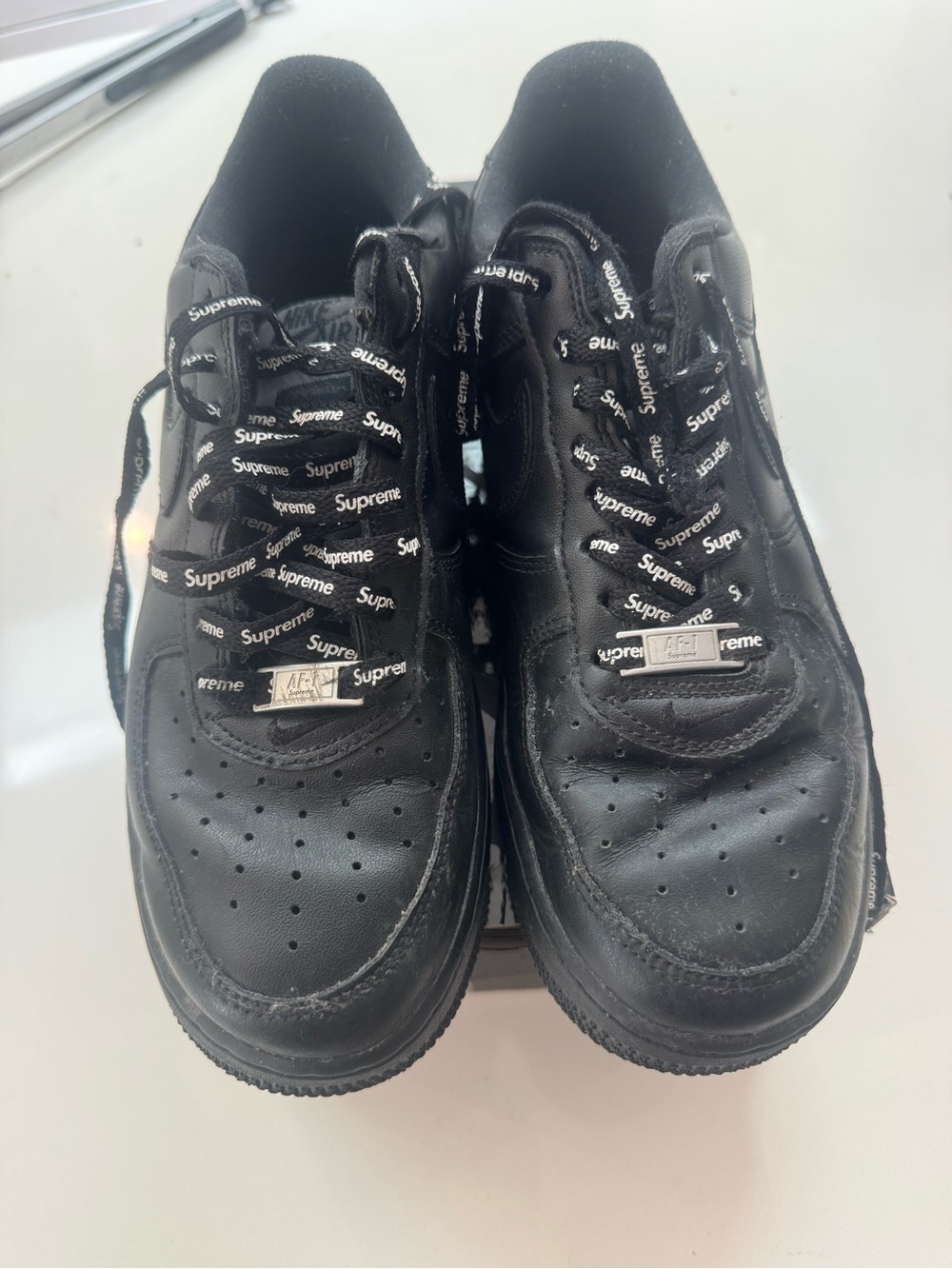 Supreme Black Leather Men’s Sneakers with Logo Laces